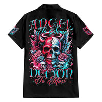 Couple Skull Family Matching Off Shoulder Short Dress and Hawaiian Shirt She Was And Angel Craving Chaos Demon Seeking Peace - Wonder Print Shop