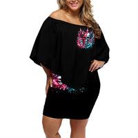 Couple Skull Family Matching Off Shoulder Short Dress and Hawaiian Shirt She Was And Angel Craving Chaos Demon Seeking Peace - Wonder Print Shop