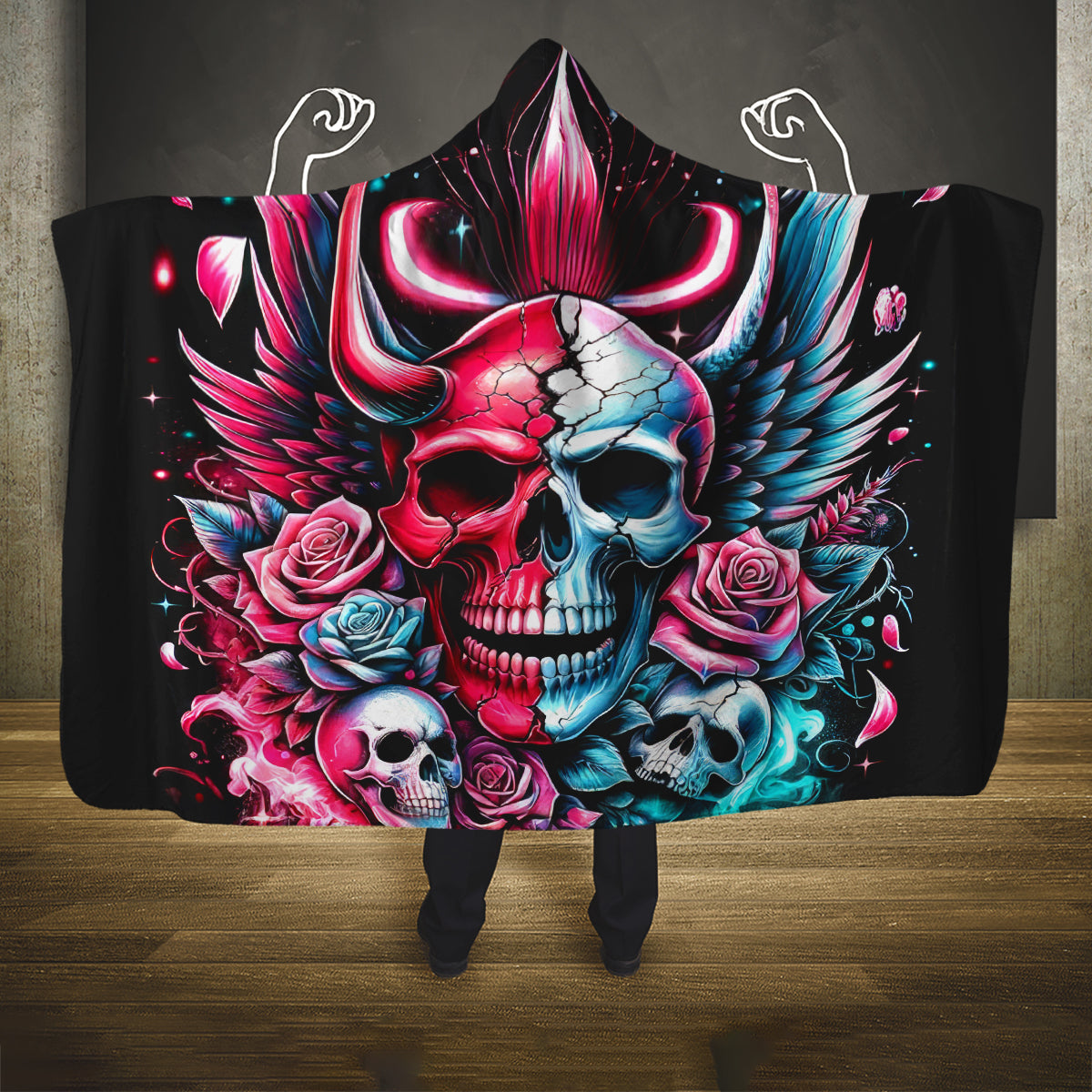 Couple Skull Hooded Blanket She Was And Angel Craving Chaos Demon Seeking Peace