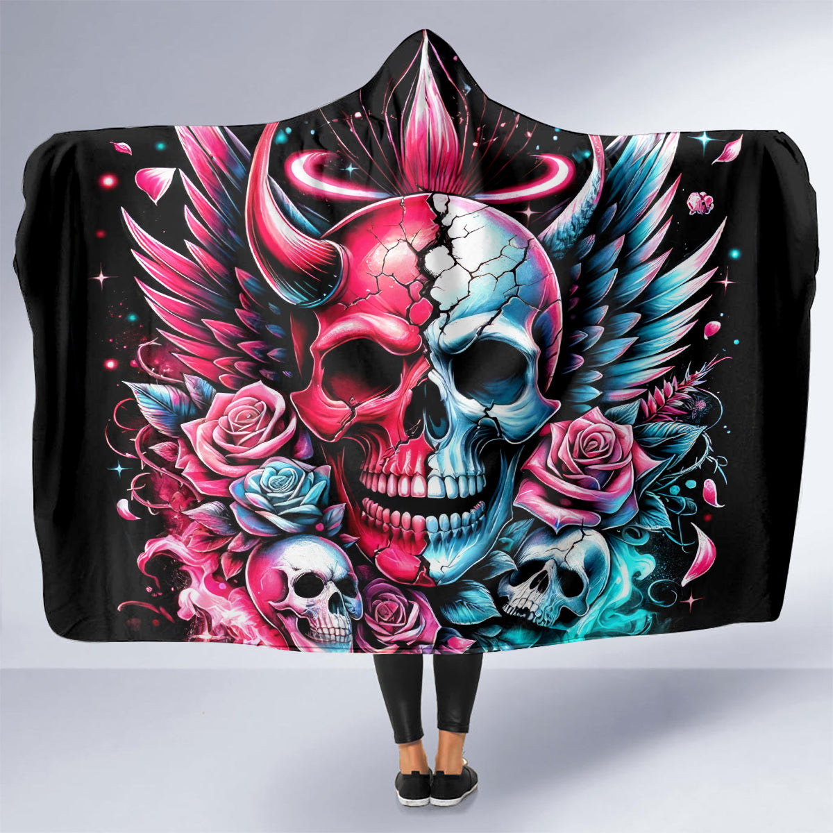 Couple Skull Hooded Blanket She Was And Angel Craving Chaos Demon Seeking Peace