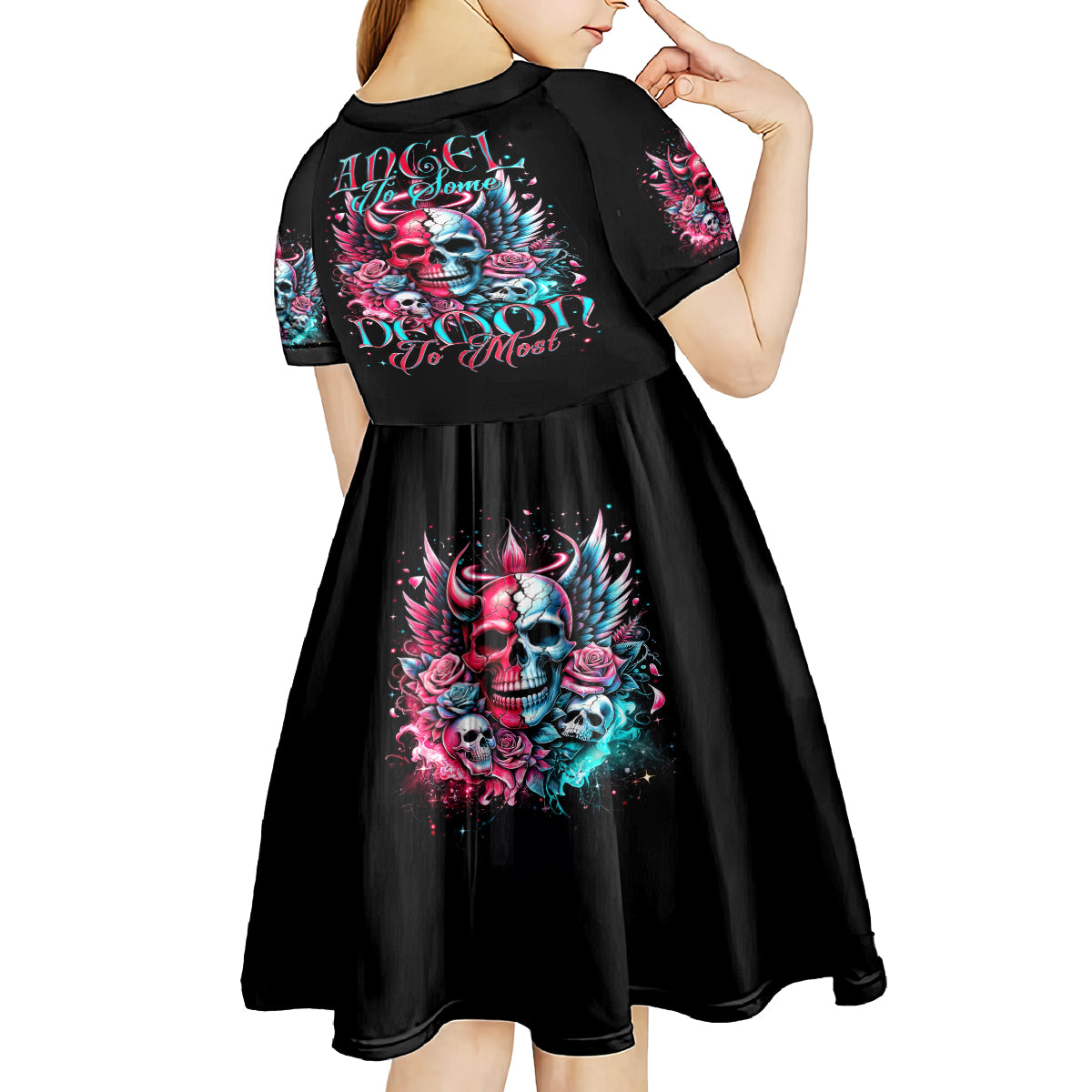 Couple Skull Kid Short Sleeve Dress She Was And Angel Craving Chaos Demon Seeking Peace - Wonder Print Shop