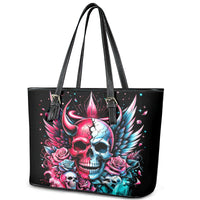 Couple Skull Leather Tote Bag She Was And Angel Craving Chaos Demon Seeking Peace - Wonder Print Shop