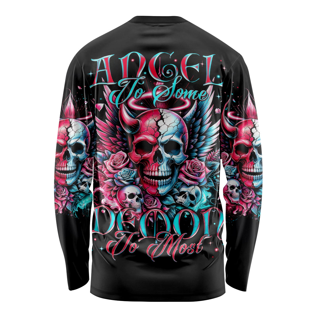 Couple Skull Long Sleeve Shirt She Was And Angel Craving Chaos Demon Seeking Peace - Wonder Print Shop