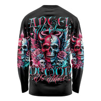 Couple Skull Long Sleeve Shirt She Was And Angel Craving Chaos Demon Seeking Peace - Wonder Print Shop