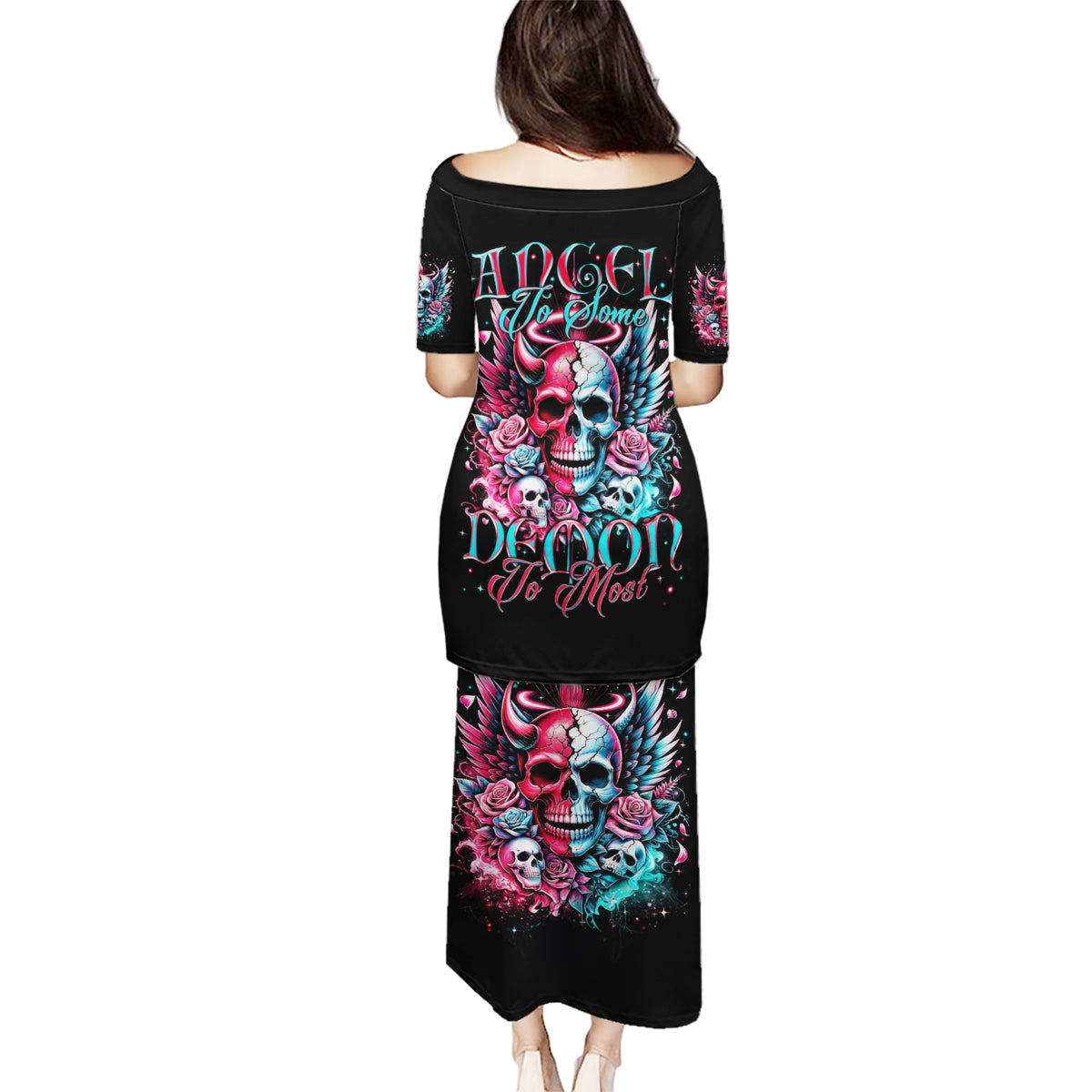 Couple Skull Puletasi She Was And Angel Craving Chaos Demon Seeking Peace - Wonder Print Shop