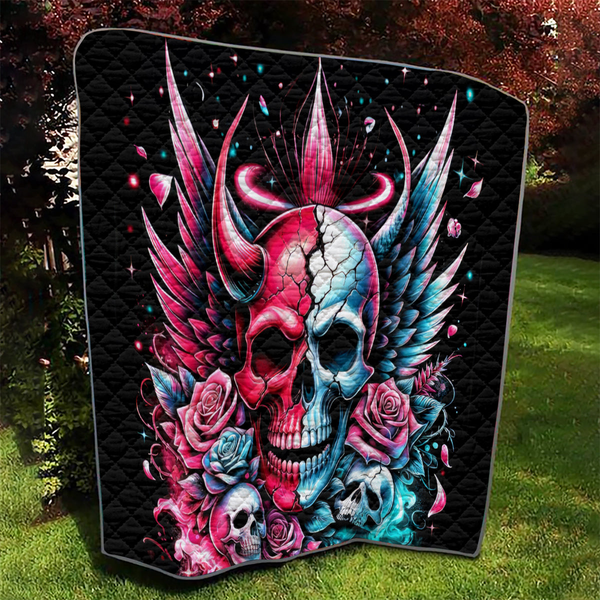 Couple Skull Quilt She Was And Angel Craving Chaos Demon Seeking Peace - Wonder Print Shop