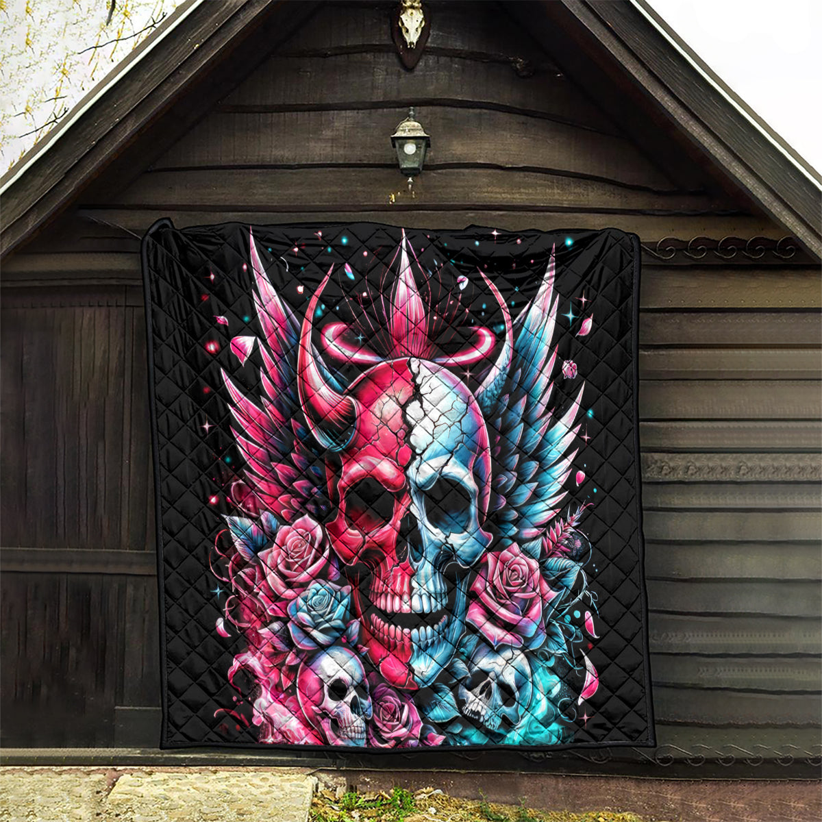 Couple Skull Quilt She Was And Angel Craving Chaos Demon Seeking Peace - Wonder Print Shop