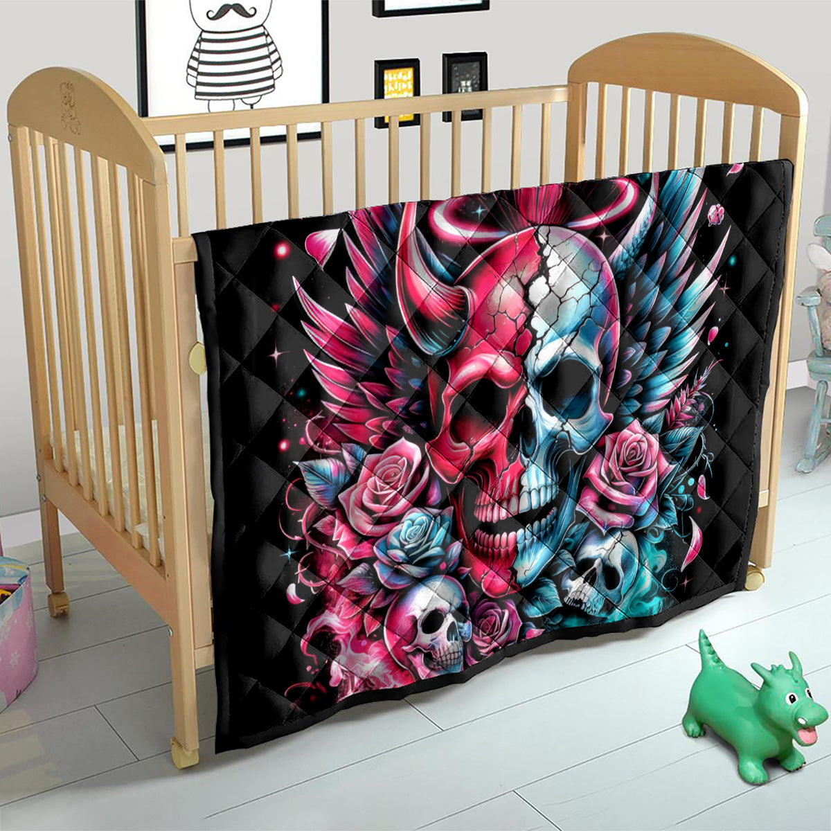 Couple Skull Quilt She Was And Angel Craving Chaos Demon Seeking Peace - Wonder Print Shop