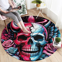 Couple Skull Round Carpet She Was And Angel Craving Chaos Demon Seeking Peace