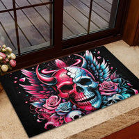 Couple Skull Rubber Doormat She Was And Angel Craving Chaos Demon Seeking Peace - Wonder Print Shop