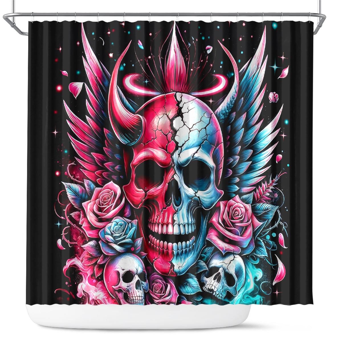 Couple Skull Shower Curtain She Was And Angel Craving Chaos Demon Seeking Peace