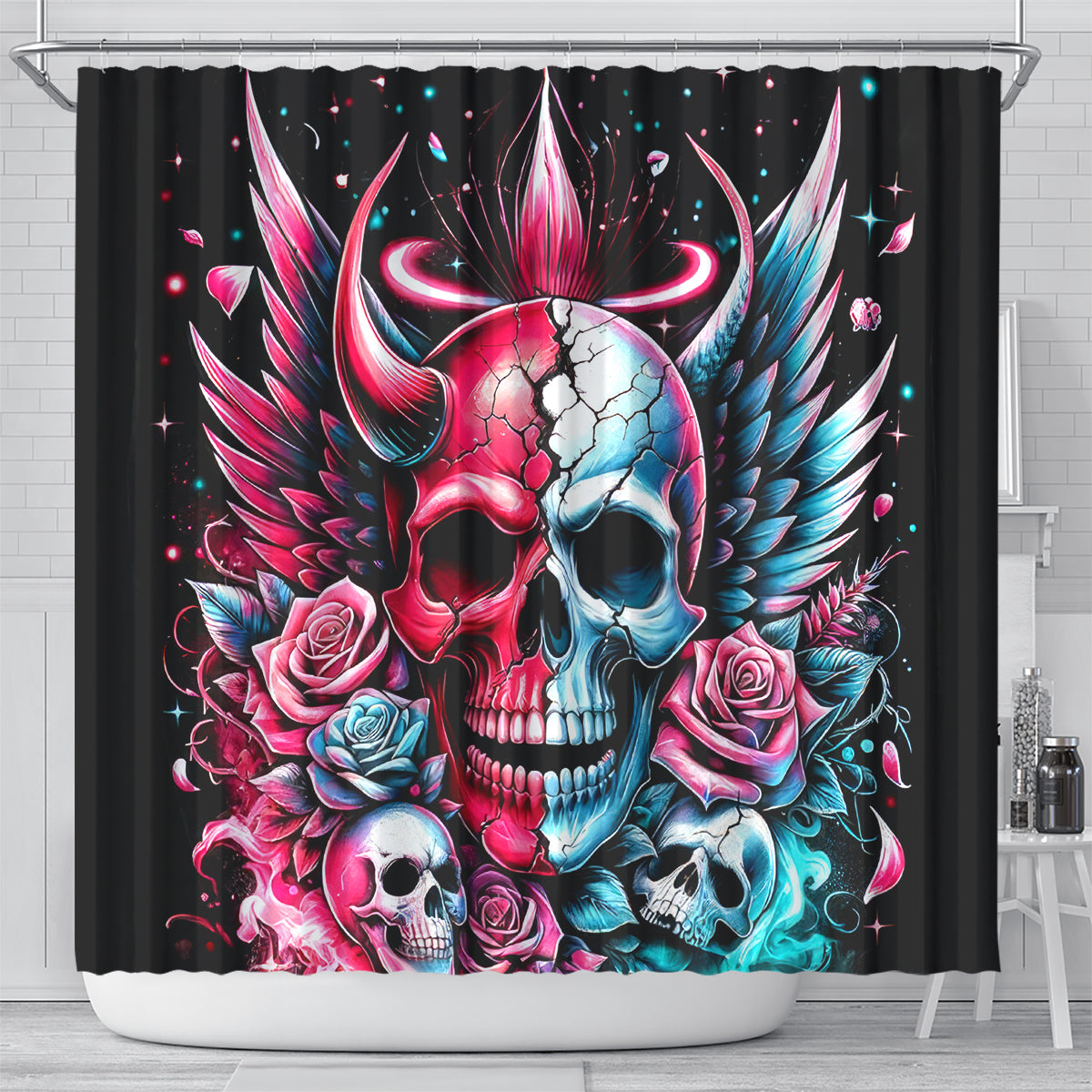 Couple Skull Shower Curtain She Was And Angel Craving Chaos Demon Seeking Peace