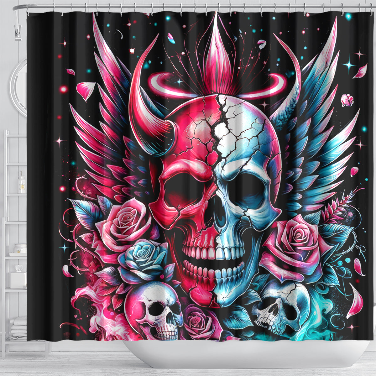 Couple Skull Shower Curtain She Was And Angel Craving Chaos Demon Seeking Peace