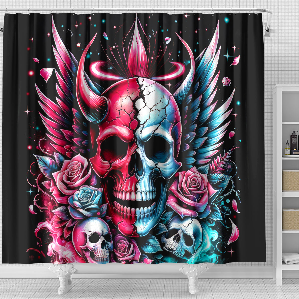 Couple Skull Shower Curtain She Was And Angel Craving Chaos Demon Seeking Peace