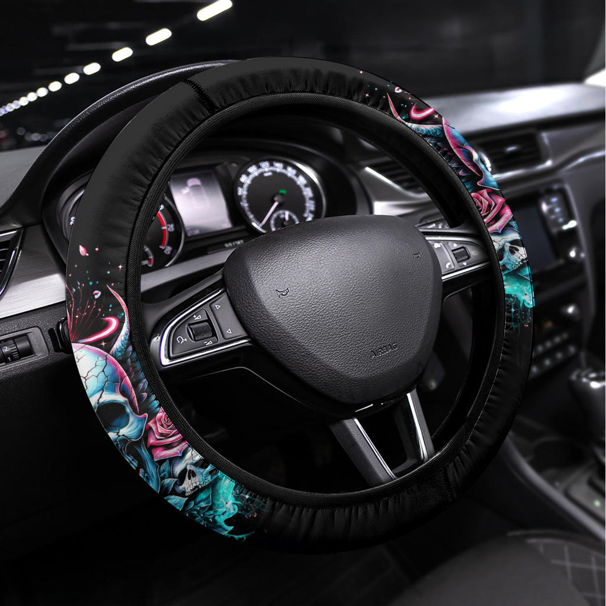 Couple Skull Steering Wheel Cover She Was And Angel Craving Chaos Demon Seeking Peace - Wonder Print Shop