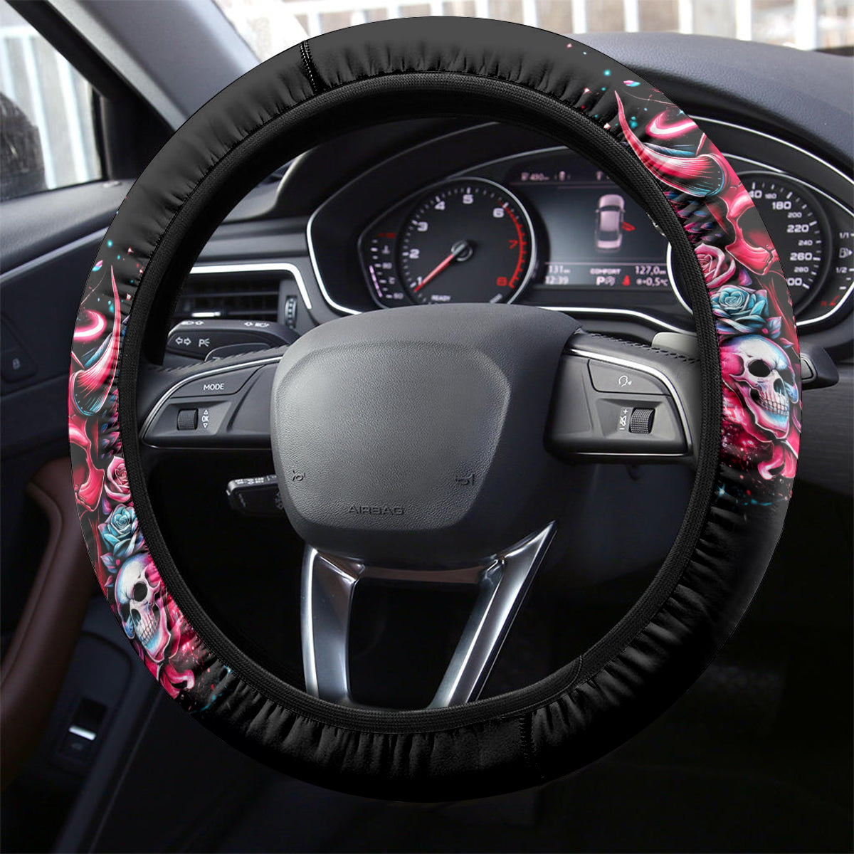 Couple Skull Steering Wheel Cover She Was And Angel Craving Chaos Demon Seeking Peace - Wonder Print Shop