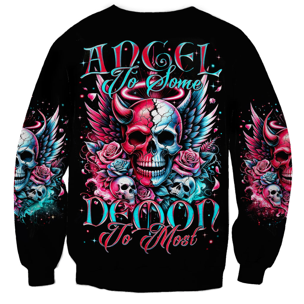 Couple Skull Sweatshirt She Was And Angel Craving Chaos Demon Seeking Peace - Wonder Print Shop