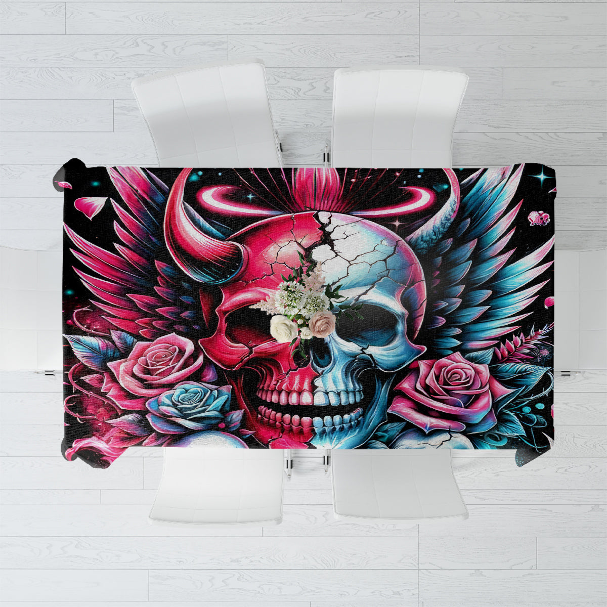 Couple Skull Tablecloth She Was And Angel Craving Chaos Demon Seeking Peace - Wonder Print Shop