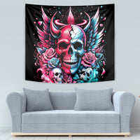 Couple Skull Tapestry She Was And Angel Craving Chaos Demon Seeking Peace - Wonder Print Shop