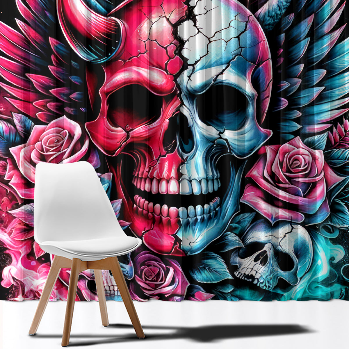 Couple Skull Window Curtain She Was And Angel Craving Chaos Demon Seeking Peace - Wonder Print Shop