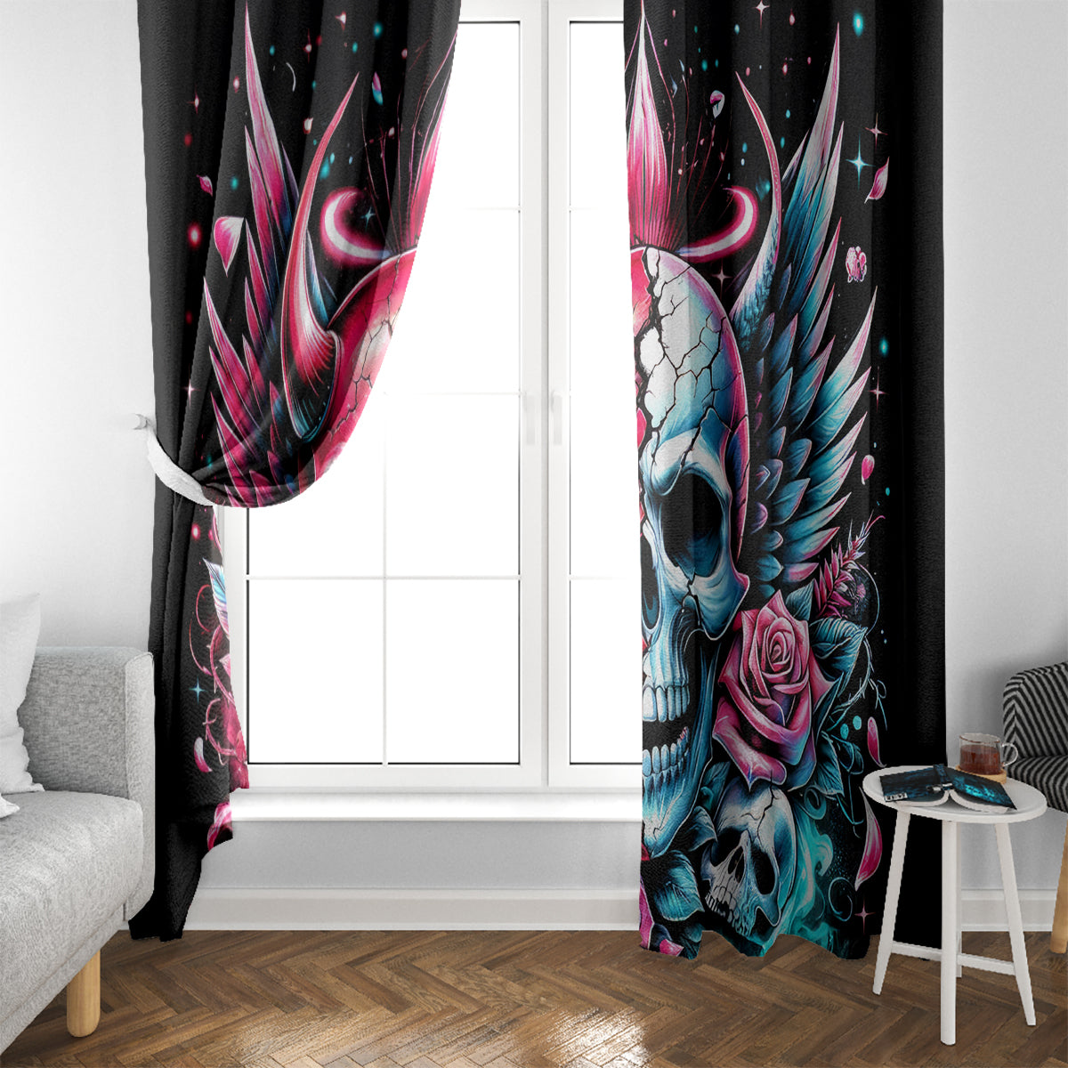Couple Skull Window Curtain She Was And Angel Craving Chaos Demon Seeking Peace - Wonder Print Shop