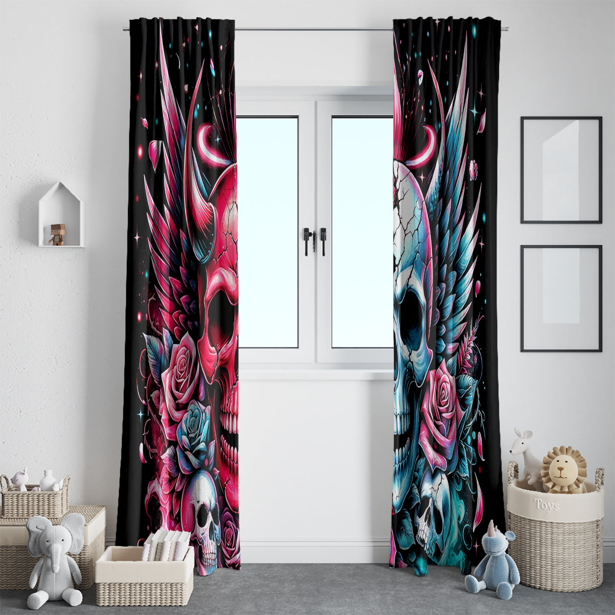 Couple Skull Window Curtain She Was And Angel Craving Chaos Demon Seeking Peace - Wonder Print Shop