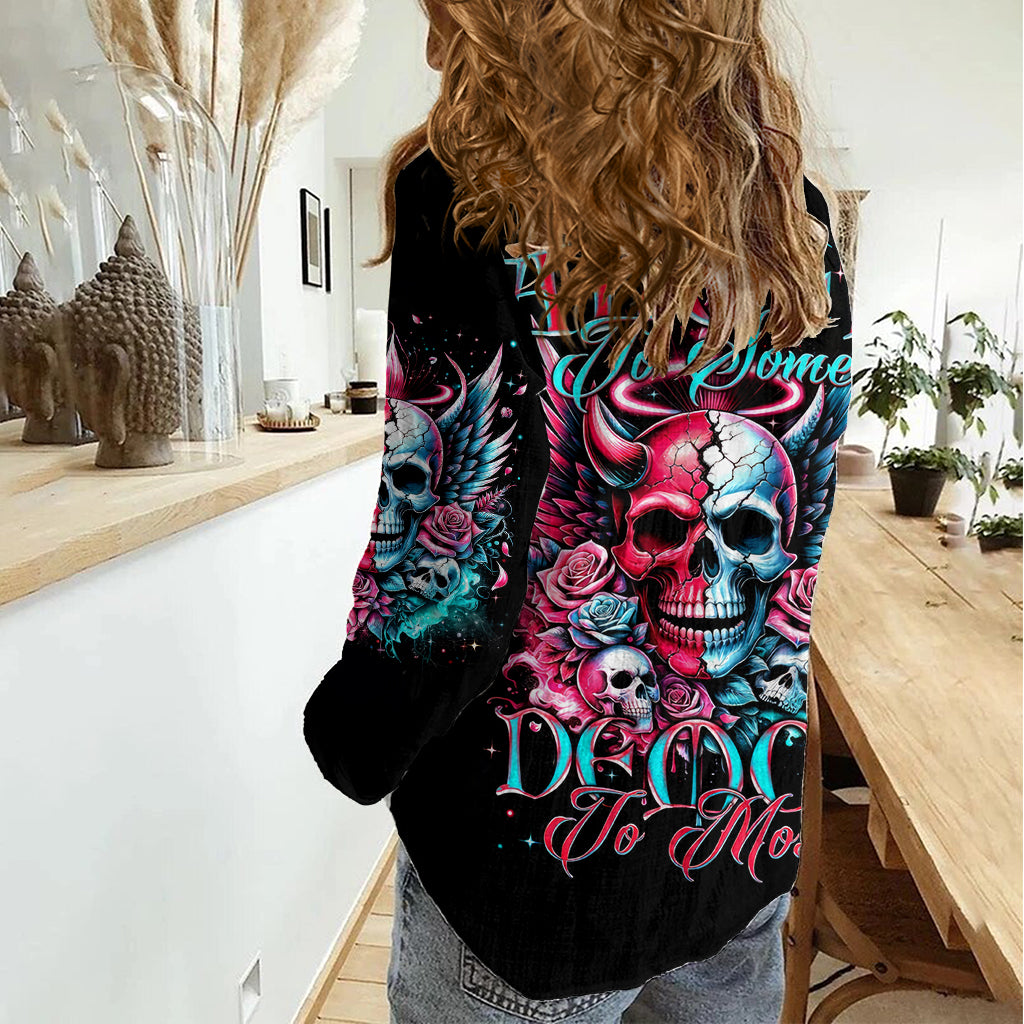 Couple Skull Women Casual Shirt She Was And Angel Craving Chaos Demon Seeking Peace - Wonder Print Shop