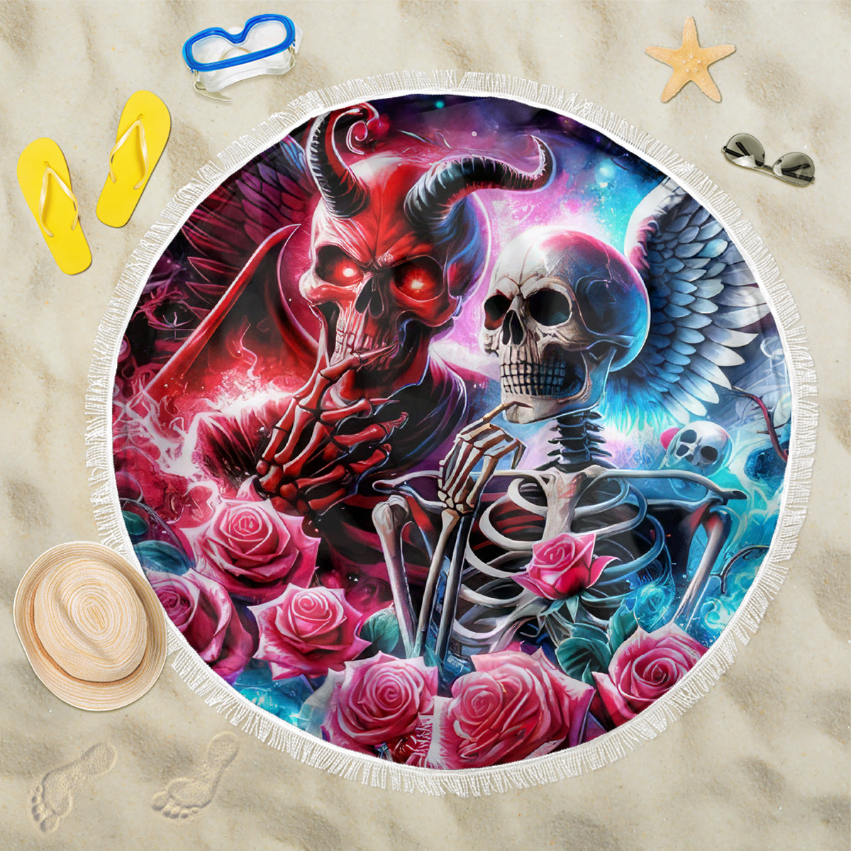 Flame Skull Beach Blanket I'm Not Anti Social I'm Just Not User Friendly - Wonder Print Shop