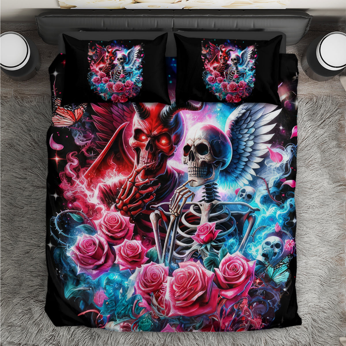 Flame Skull Bedding Set I'm Not Anti Social I'm Just Not User Friendly - Wonder Print Shop