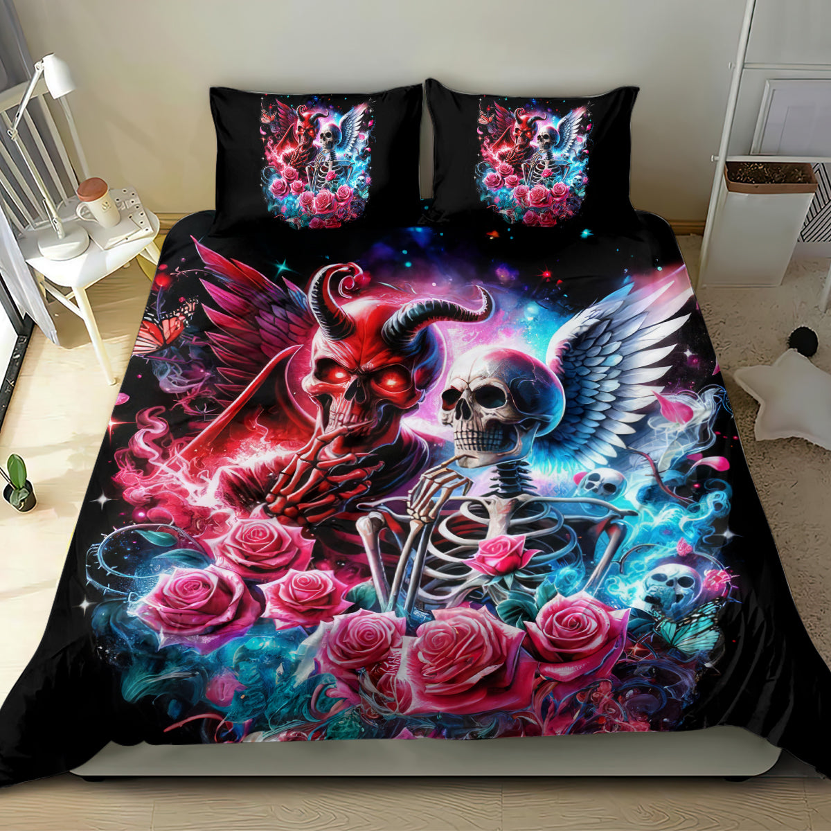 Flame Skull Bedding Set I'm Not Anti Social I'm Just Not User Friendly - Wonder Print Shop