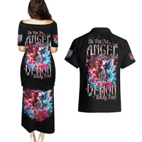 Flame Skull Couples Matching Puletasi and Hawaiian Shirt I'm Not Anti Social I'm Just Not User Friendly - Wonder Print Shop