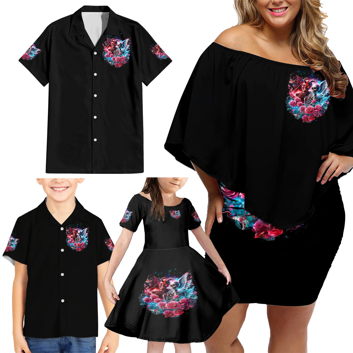 Flame Skull Family Matching Off Shoulder Short Dress and Hawaiian Shirt I'm Not Anti Social I'm Just Not User Friendly - Wonder Print Shop