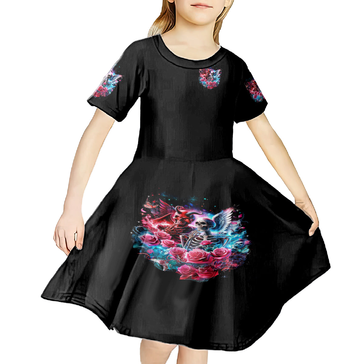 Flame Skull Kid Short Sleeve Dress I'm Not Anti Social I'm Just Not User Friendly - Wonder Print Shop