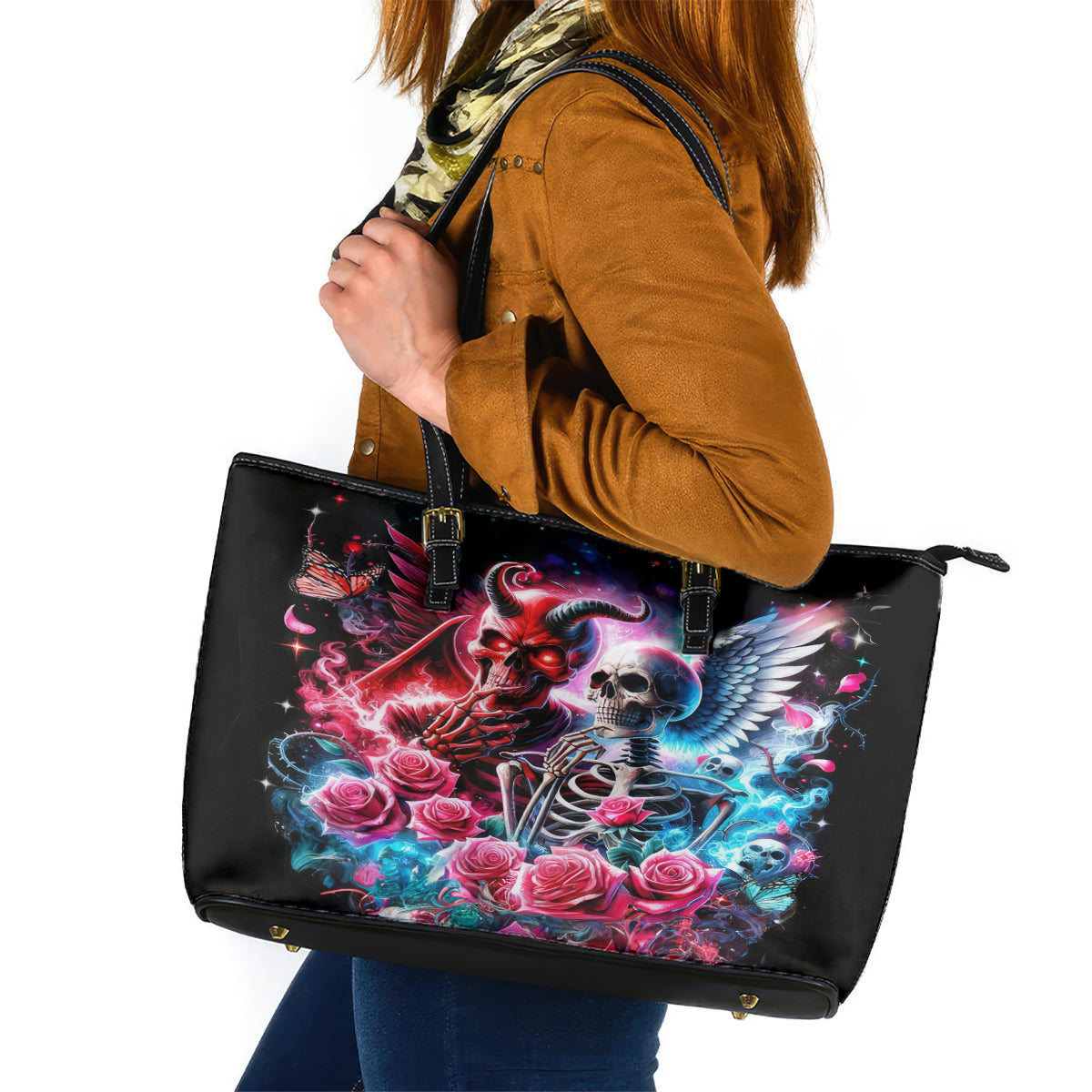 Flame Skull Leather Tote Bag I'm Not Anti Social I'm Just Not User Friendly - Wonder Print Shop