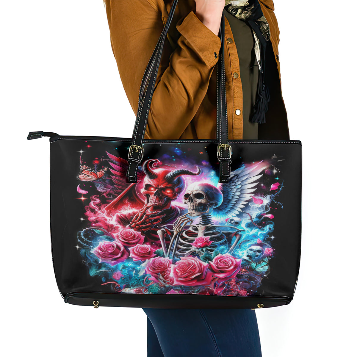 Flame Skull Leather Tote Bag I'm Not Anti Social I'm Just Not User Friendly - Wonder Print Shop