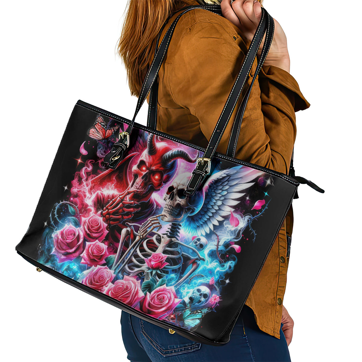 Flame Skull Leather Tote Bag I'm Not Anti Social I'm Just Not User Friendly - Wonder Print Shop