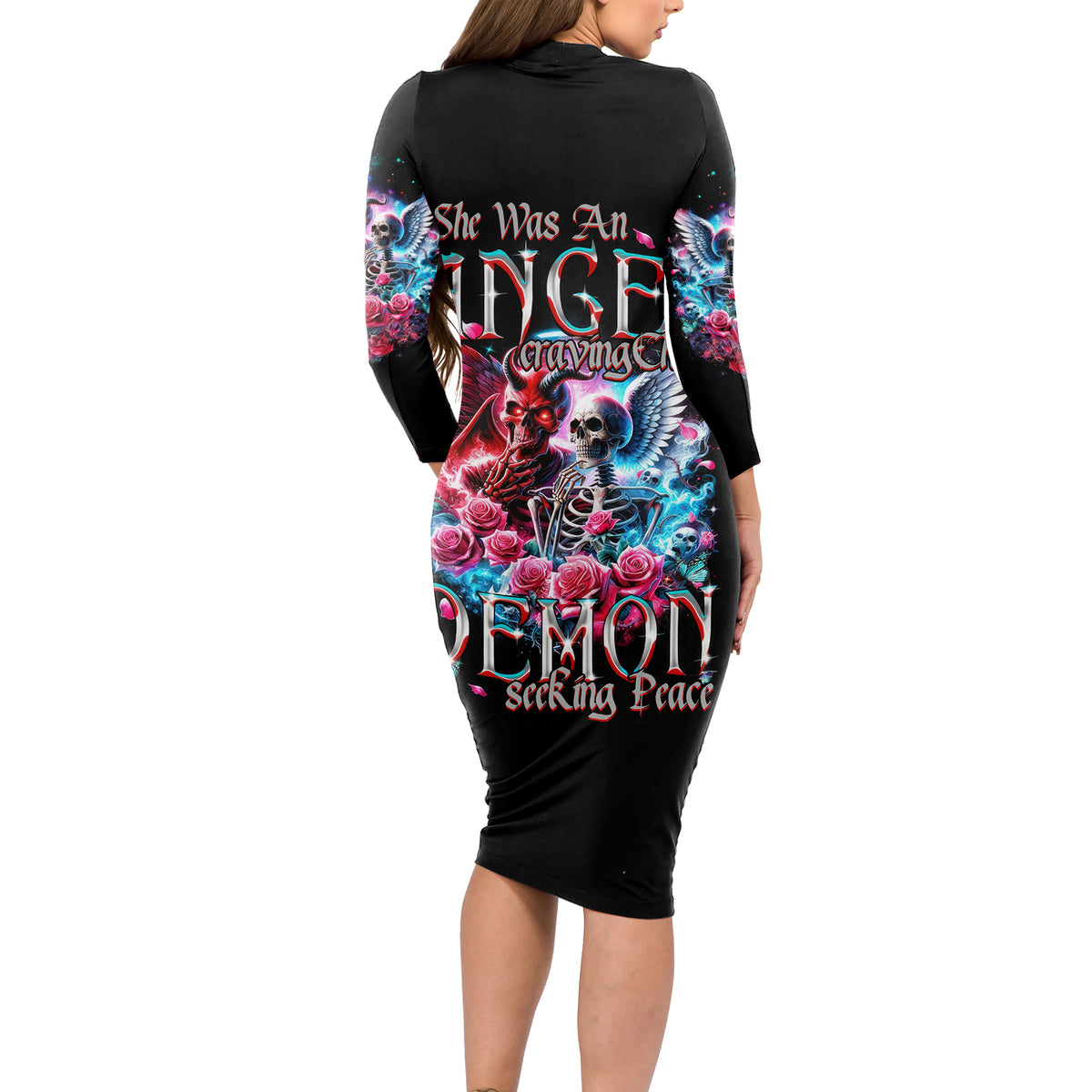 Flame Skull Long Sleeve Bodycon Dress I'm Not Anti Social I'm Just Not User Friendly - Wonder Print Shop