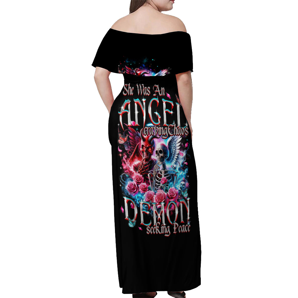 Flame Skull Off Shoulder Maxi Dress I'm Not Anti Social I'm Just Not User Friendly - Wonder Print Shop