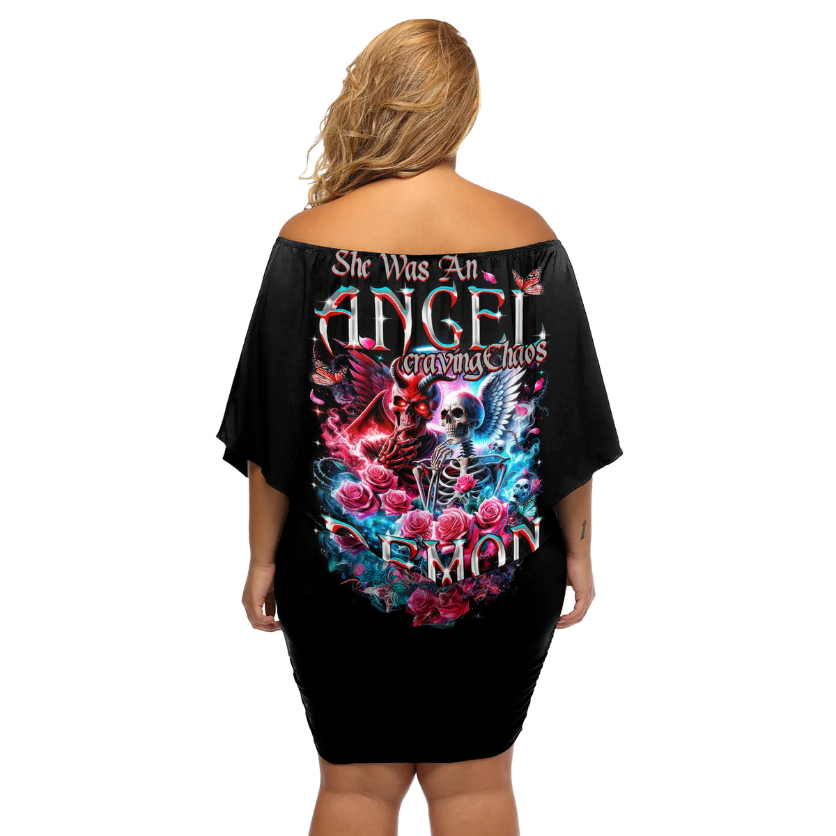 Flame Skull Off Shoulder Short Dress I'm Not Anti Social I'm Just Not User Friendly - Wonder Print Shop