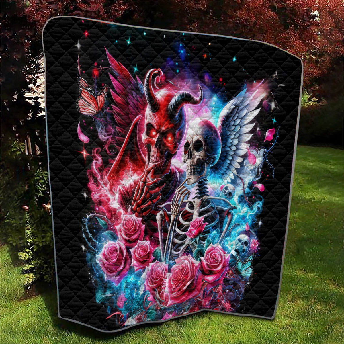 Flame Skull Quilt I'm Not Anti Social I'm Just Not User Friendly - Wonder Print Shop
