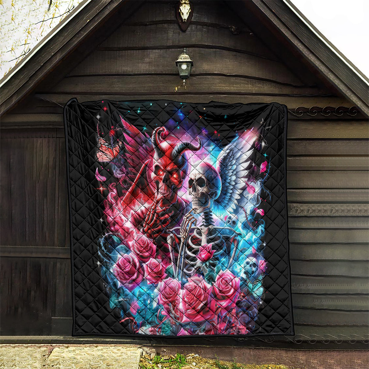 Flame Skull Quilt I'm Not Anti Social I'm Just Not User Friendly - Wonder Print Shop