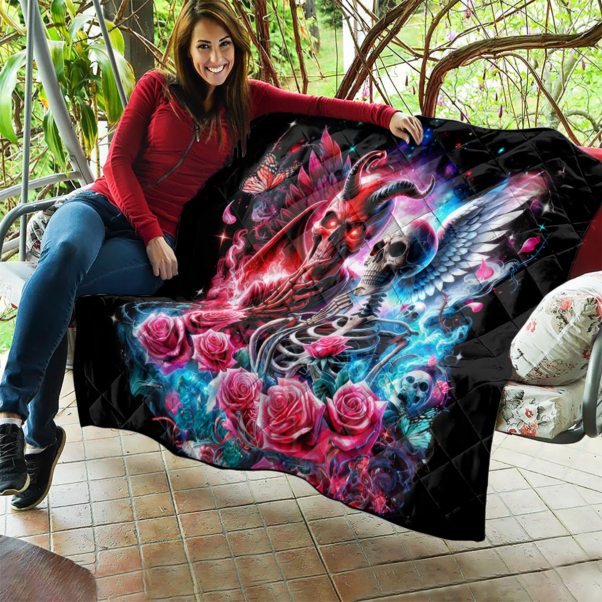 Flame Skull Quilt I'm Not Anti Social I'm Just Not User Friendly - Wonder Print Shop