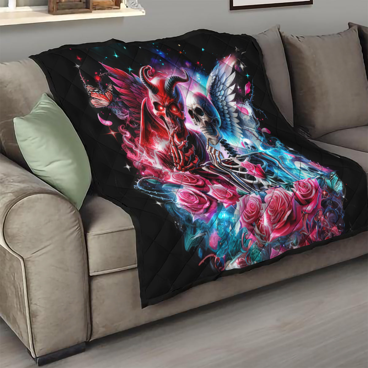 Flame Skull Quilt I'm Not Anti Social I'm Just Not User Friendly - Wonder Print Shop