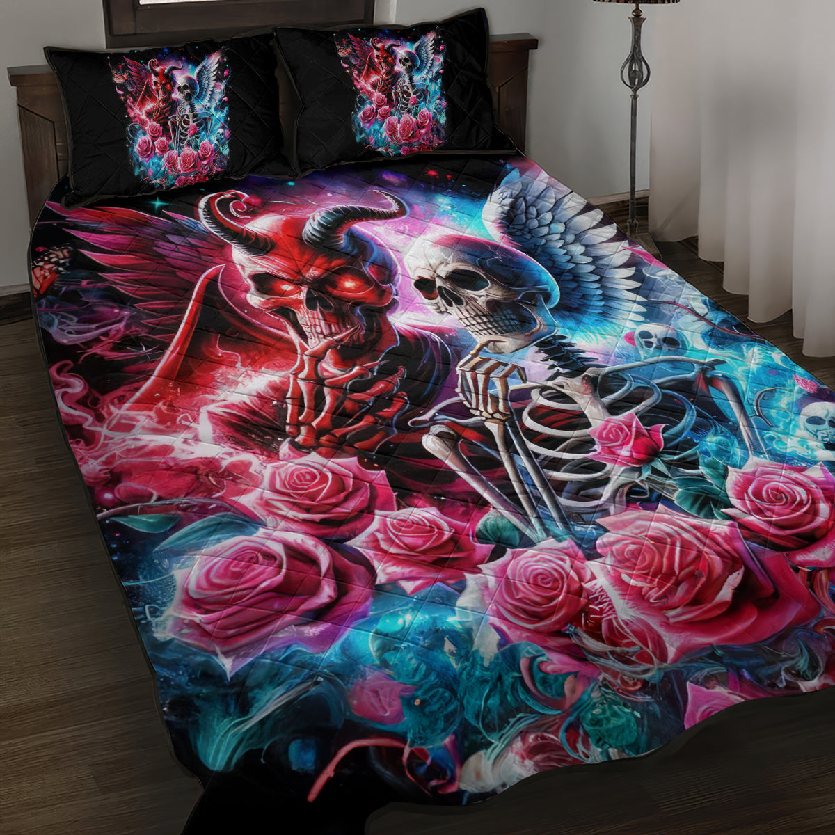 Flame Skull Quilt Bed Set I'm Not Anti Social I'm Just Not User Friendly - Wonder Print Shop