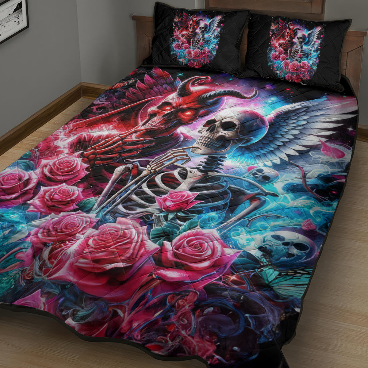 Flame Skull Quilt Bed Set I'm Not Anti Social I'm Just Not User Friendly - Wonder Print Shop