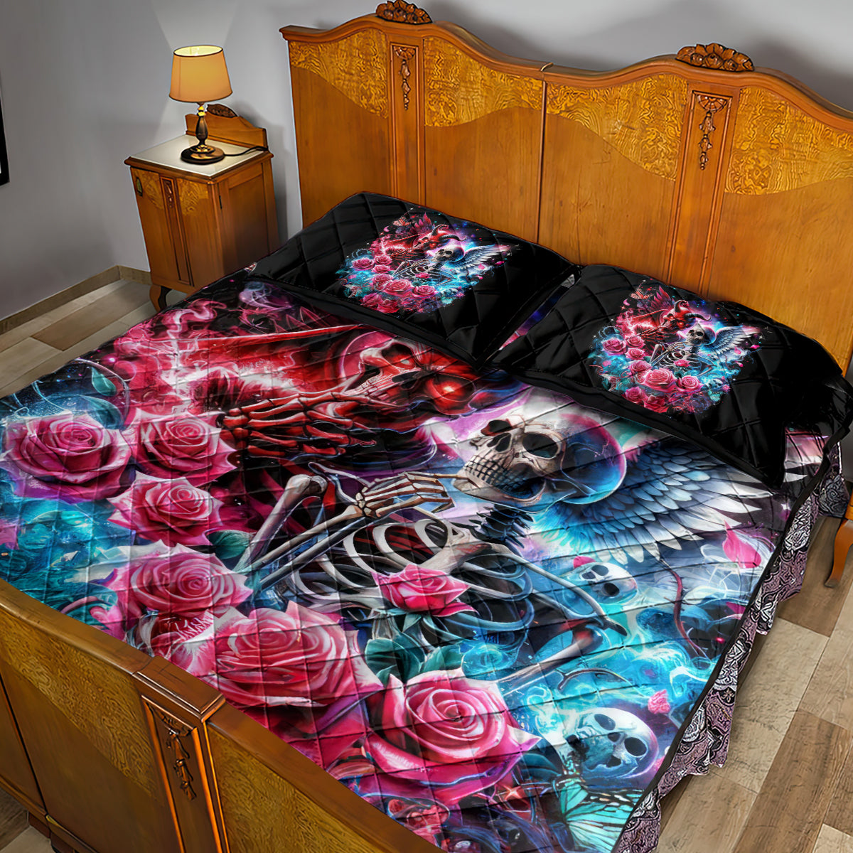 Flame Skull Quilt Bed Set I'm Not Anti Social I'm Just Not User Friendly - Wonder Print Shop