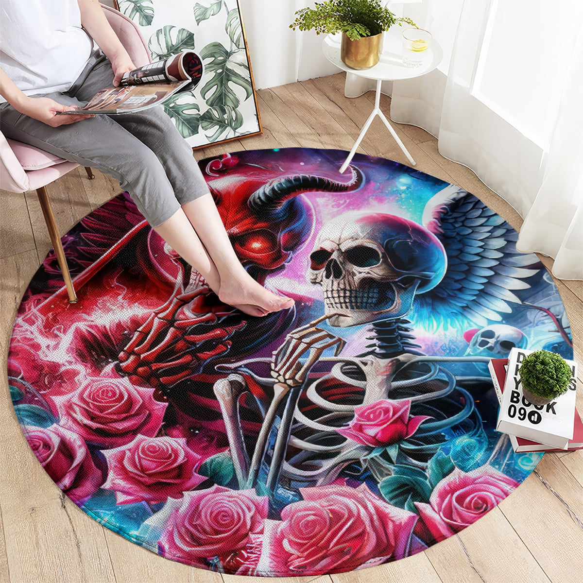 Flame Skull Round Carpet I'm Not Anti Social I'm Just Not User Friendly