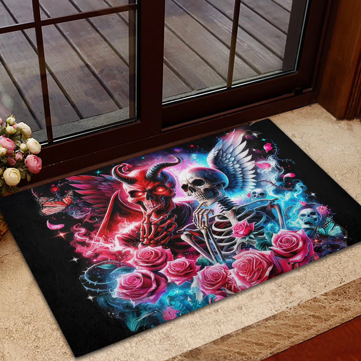Flame Skull Rubber Doormat I'm Not Anti Social I'm Just Not User Friendly - Wonder Print Shop