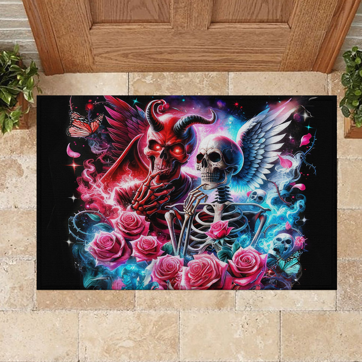 Flame Skull Rubber Doormat I'm Not Anti Social I'm Just Not User Friendly - Wonder Print Shop