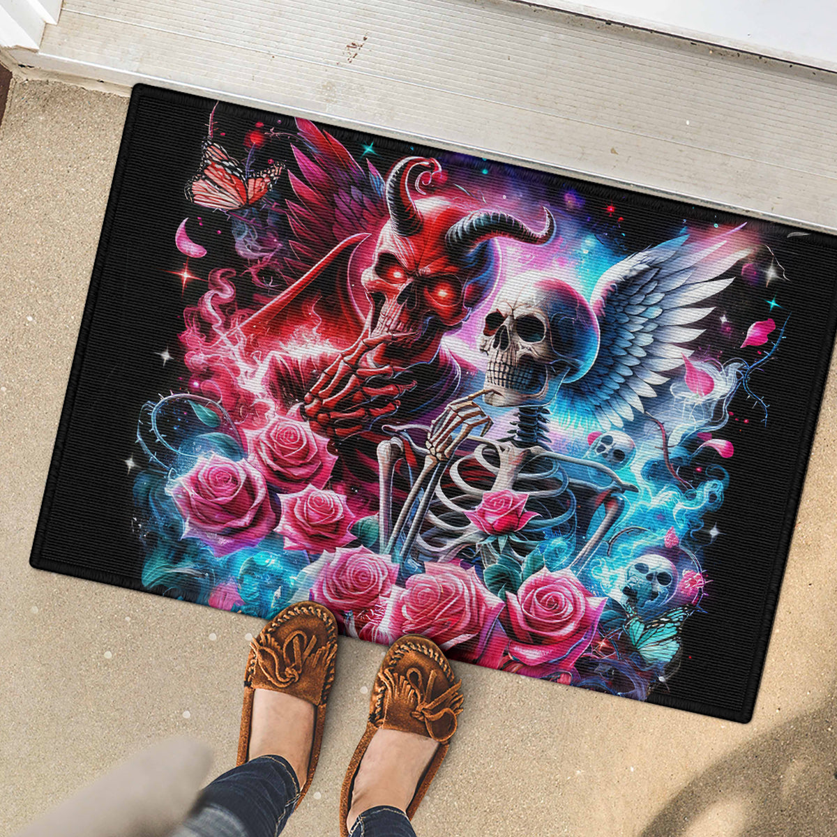 Flame Skull Rubber Doormat I'm Not Anti Social I'm Just Not User Friendly - Wonder Print Shop